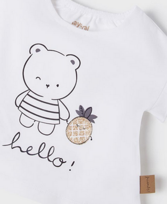Mayoral 1625, Girls Bear T-shirt with Stripped bottom