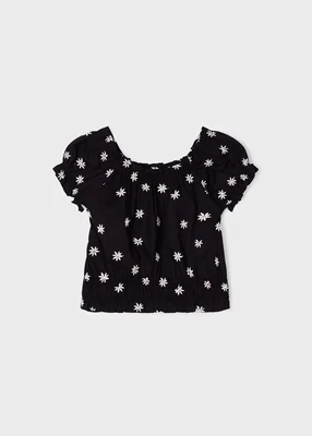 Mayoral 3139 Girl's Black Off The Shoulder Short Sleeve Shirt