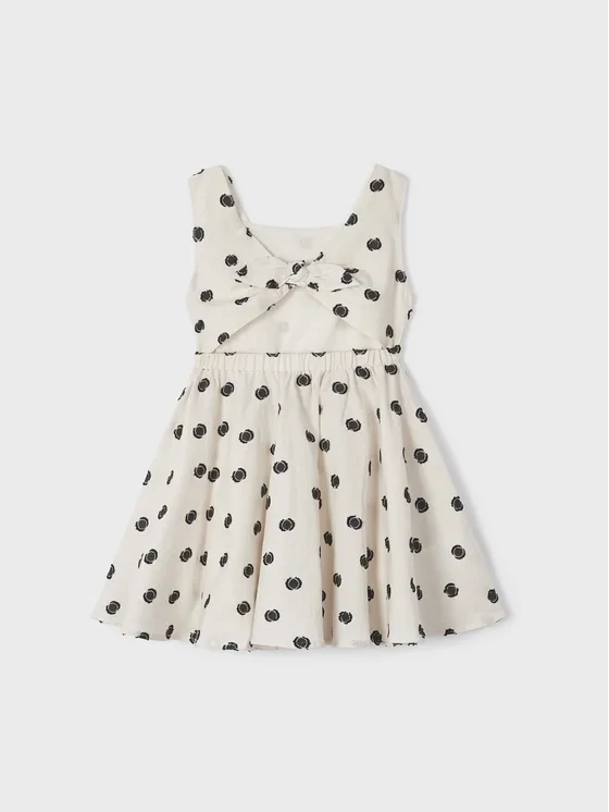 Mayoral 3925 Girl’s SL Linen Bow-Back Polka Dot Dress – Garbanzo