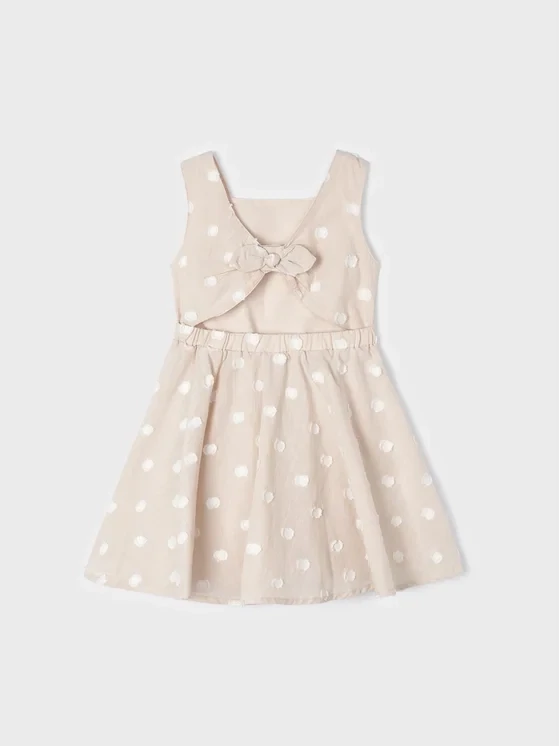 Mayoral 3925 Girl’s SL Linen Bow-Back Polka Dot Dress – Almendra