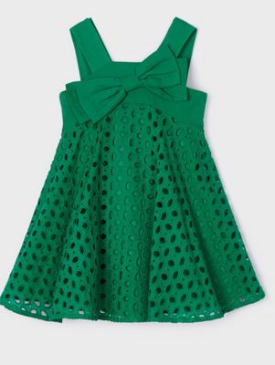 Mayoral 3916 Girl’s SL Eyelet Dress w/ Bow Detail – Esmeralda