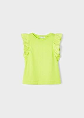 Mayoral 3068 Girl's Lime Green Ruffled Short Sleeve Tee