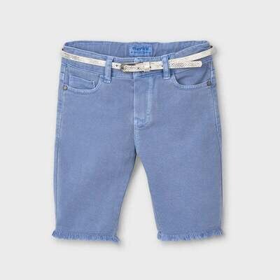 Mayoral 3201 Girls light blue Knee length jean shorts with a silver mermaid scaled belt 6