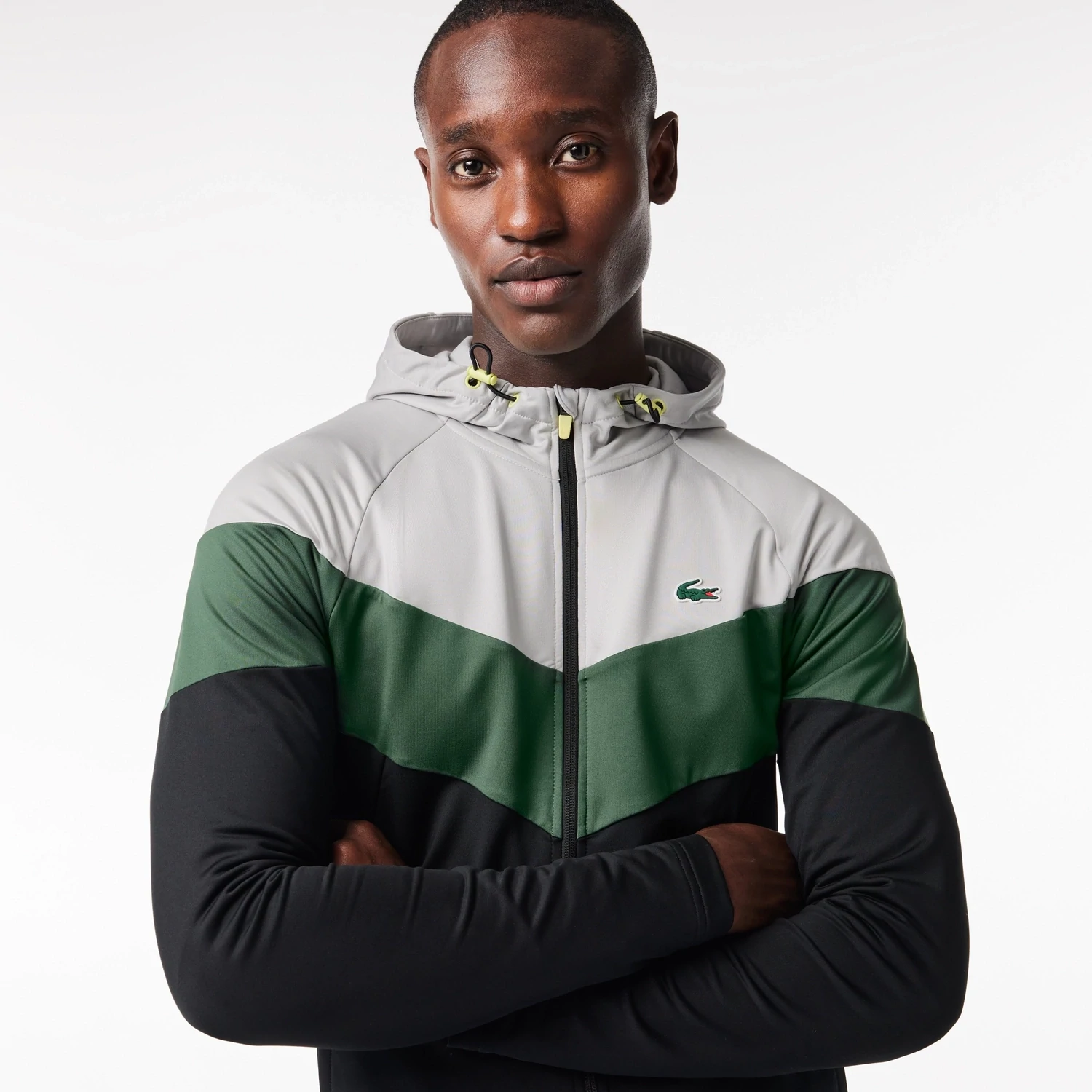 Lacoste SH1088 52 M4I Men's Long Sleeve Zip-Up Hoodie – Grey- Dark Green- Black