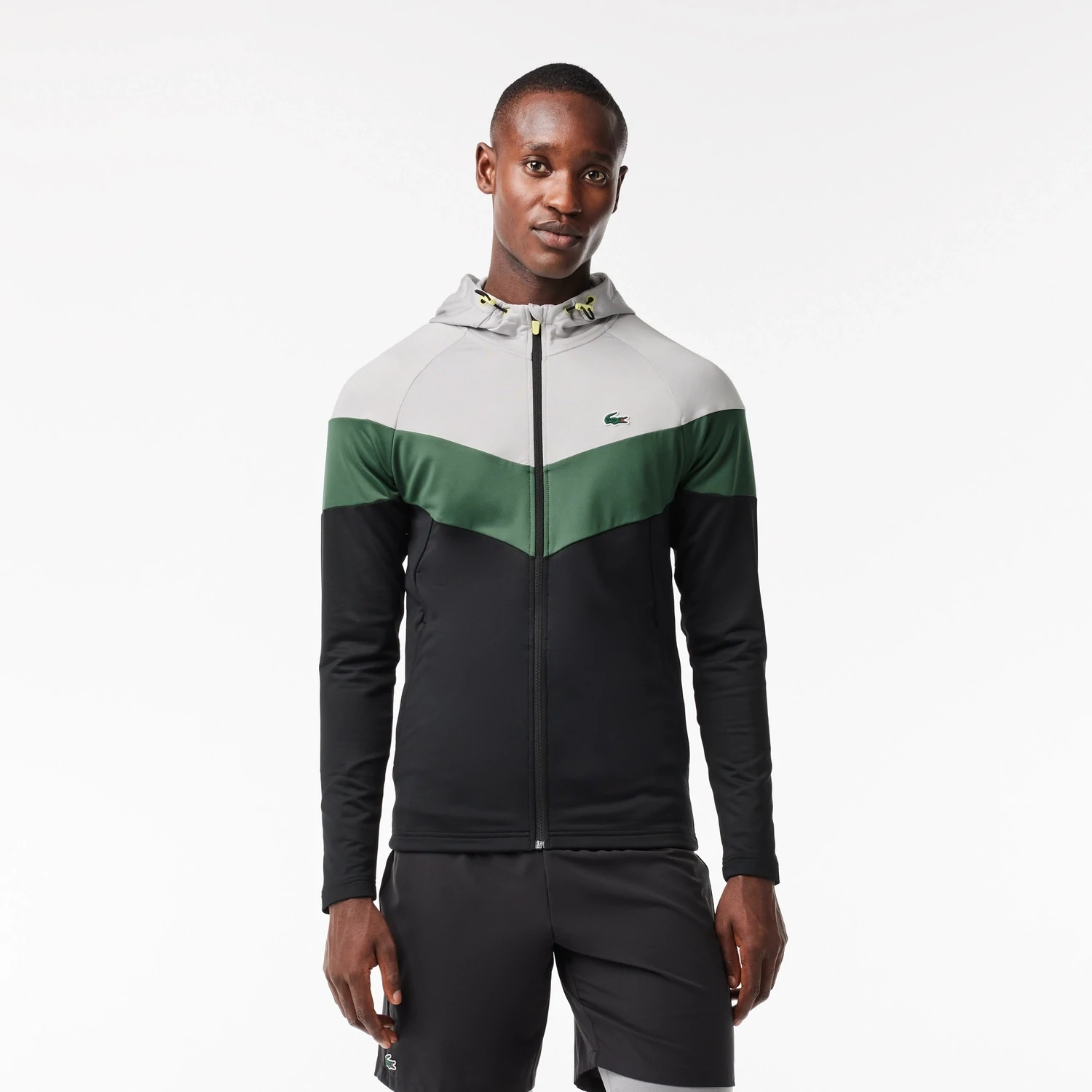 Lacoste SH1088 52 M4I Men's Long Sleeve Zip-Up Hoodie – Grey- Dark Green- Black