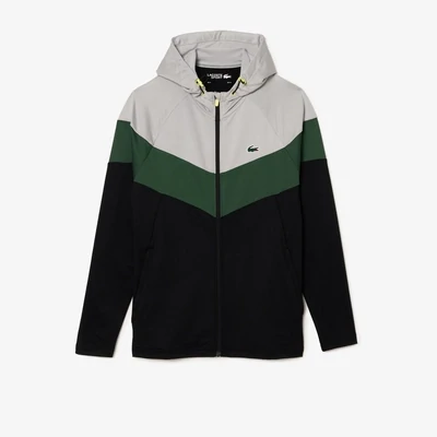 Lacoste SH1088 52 M4I Men's LS Zip-Up Hoodie/ GREY- DARK GREEN- BLACK