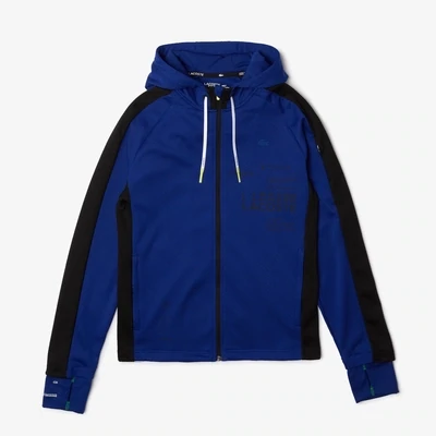 Lacoste SH0828 52 PWH Men’s LS Coordinates Logo Zip-Up Hoodie /BLUE/BLACK