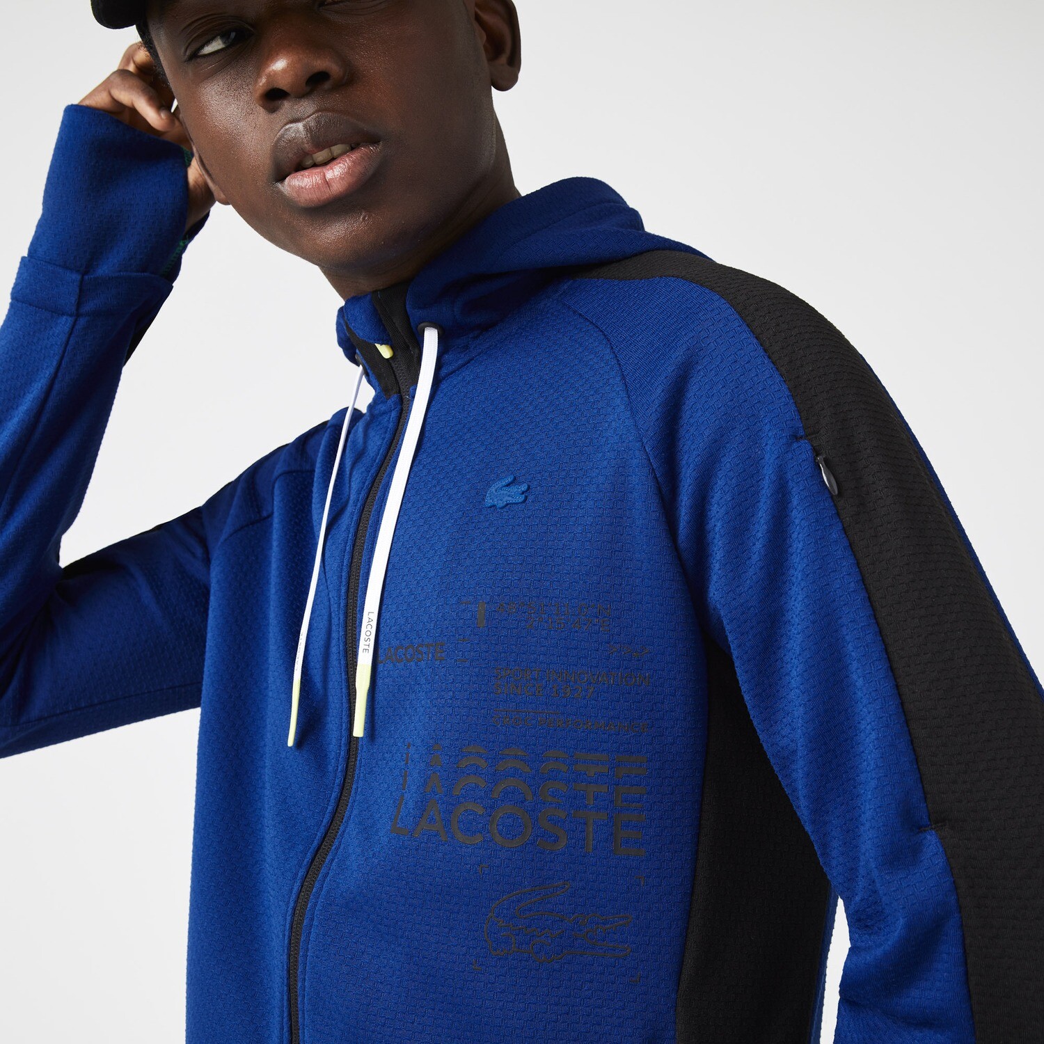 Lacoste SH0828 52 PWH Men’s Long Sleeve Coordinates Logo Zip-Up Hoodie /BLUE – Black