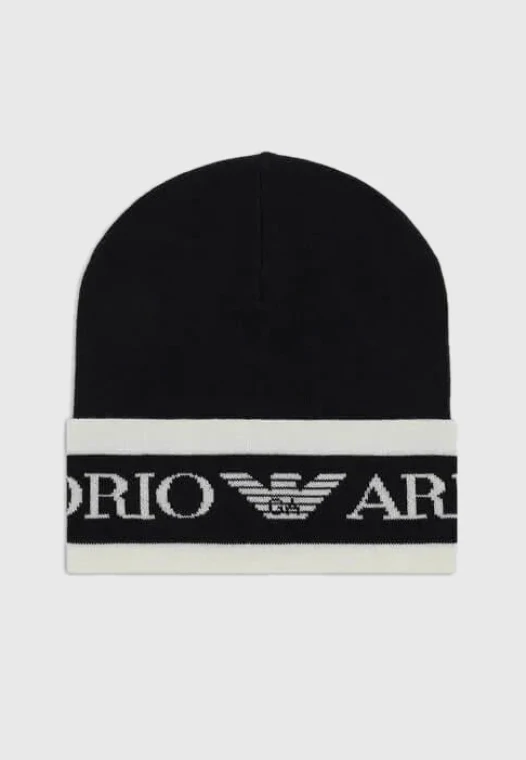 Armani 404660 2F482 Boy’s Beanie Hat w/ Logo Detail – Navy Blue