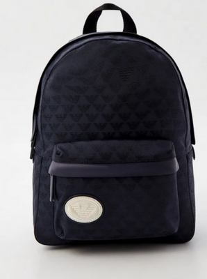 Armani 402535 2F580 Boy’s Backpack w/ All-Over Logo Print – Navy Blue