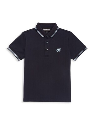 Armani 6L4FAD 1JPTZ Boy’s Short Sleeve Pique Polo w/ Stripe on Collar & Sleeve – Navy Blue