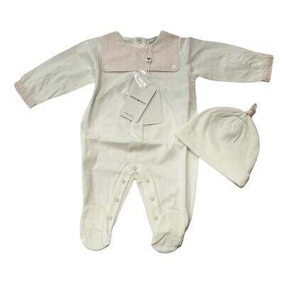 Armani 8NNV02 NJ05Z Baby Girl’s Onesie & Hat Set w/ Logo Detail 2PC – Pink