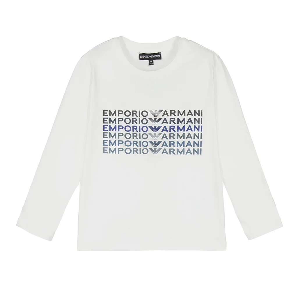Armani 6LHTJ6 4J5WZ Baby Boy’s LS T-Shirt w/ Multi Logo /IVORY, Size: 9M