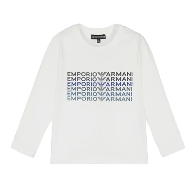 Armani 6LHTJ6 4J5WZ Baby Boy’s Long Sleeve T-Shirt w/ Multi Logo – Ivory