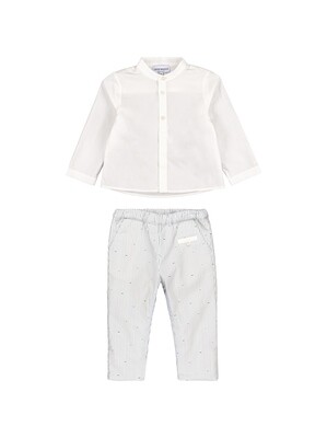 Armani 6LNV04 NN0CZ Baby Boy’s LS Button Up Shirtb& Striped Pants Set 2PC /BLUE