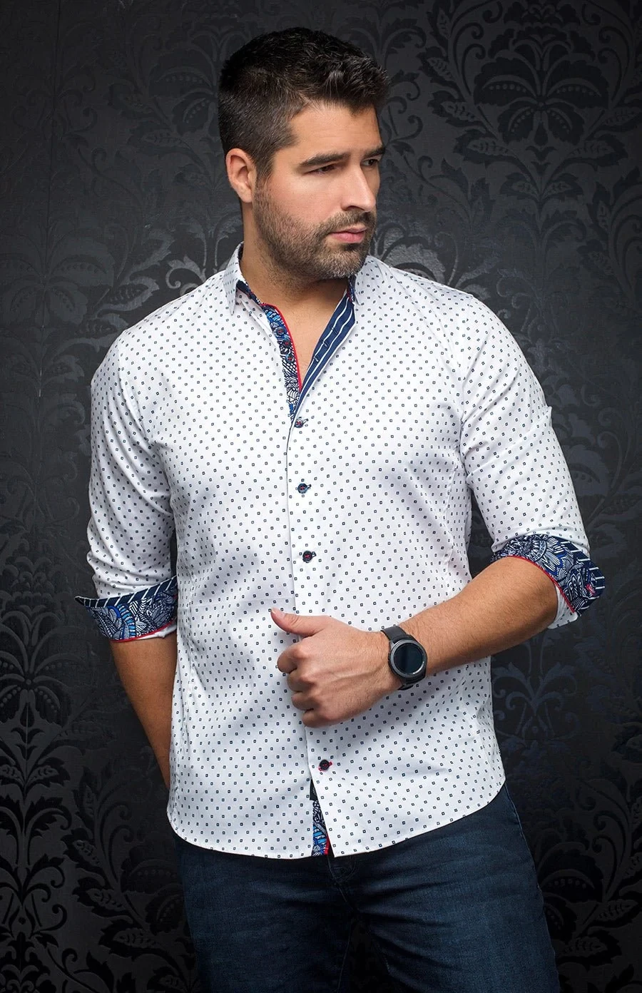 Au Noir SANTANA Men’s Long Sleeve Dress Shirt