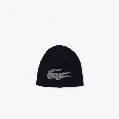 Lacoste RB0059 51 0PH Men’s OS Reversible Logo Tuque /NAVY BLUE-CHINE GREY