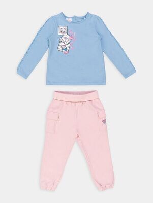 Guess A2YG09K6YW3 Baby Girl’s LS T-Shirt & Terry Pants Set 2PC /BABY SKY