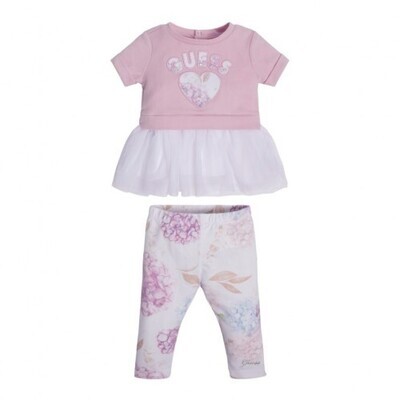 Guess A3RG17KA6W3 Baby Girl’s Short Sleeve Mesh Heart T-Shirt & Leggings Set 2PC – Misty Lavander