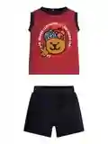 Guess Baby Boy I3GG13K8HM0 Dark Red Top Brown Bear  & Navy Shorts Set /