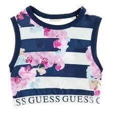 Guess J2RI30KAZM0 girls navy and white striped tank top with flowers