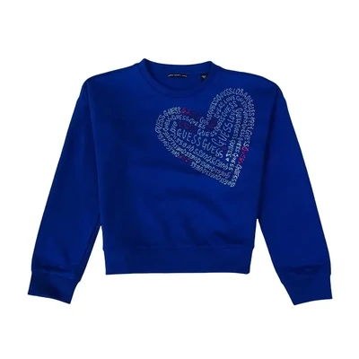 Guess J2RQ08KA6R0 Blue Long Sleeve Top with heart that says guess in writting