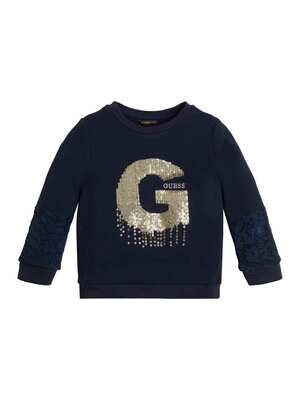 Guess K2BQ08K8D80 Girl's Long Sleeve CN Sequin & Lace Sweater – Secret Blue