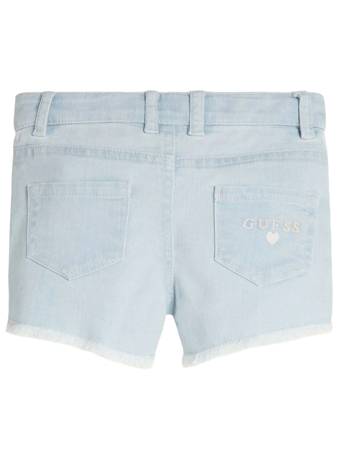 Guess K2GD06D4NL0 Girl’s Straight Denim Shorts w/ Embroidery – Heart & Letters Wash