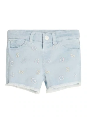 Guess K2GD06D4NL0 Girl’s Straight Denim Shorts w/ Embroidery – Heart & Letters Wash