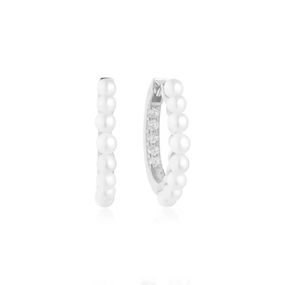 Sif Jakobs E22214-PCZ Women's Small Silver Hoop Earrings W/ Mini Pearls