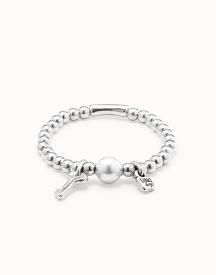 UNOde50 PUL1523BPLMTL0M Sterling Silver Bead w/ Large Pearl & Key Charm Bracelet - Llavestruz
