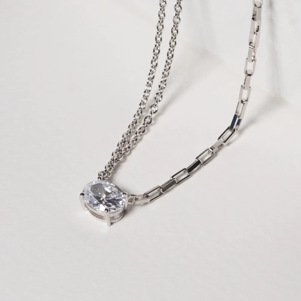 Sif Jakobs N2331-CZ Women’s Silver Paperclip & Chain Necklace