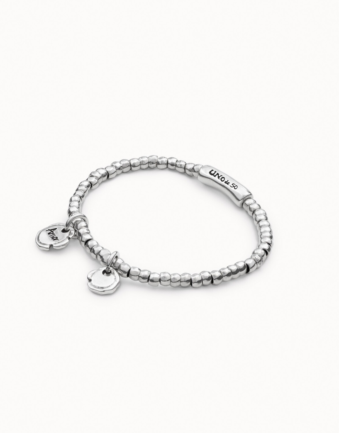 UNOde50 PUL1596MTL000 Sterling Silver Bead w/ Amor Coin Charm Bracelet - Amor Sellado