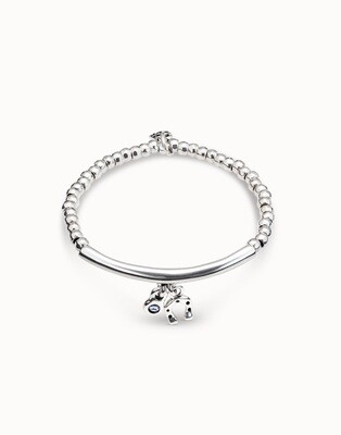 UNOde50 PUL2207MTL0000L Sterling Silver Bead w/ Horse Shoe & Blue Stone Charms Bracelet - Riding