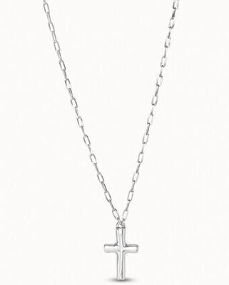 UNOde50 COL1667MTL0000U Sterling Silver Paperclip Chain w/ Cross Pendant Necklace - Believe