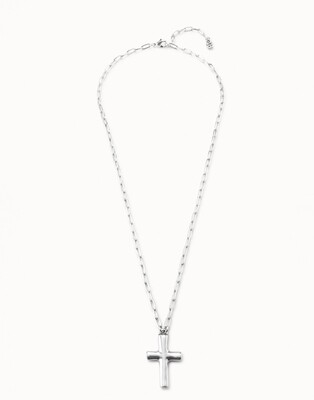 UNOde50 COL1667MTL0000U Sterling Silver Paperclip Chain w/ Cross Pendant Necklace - Believe