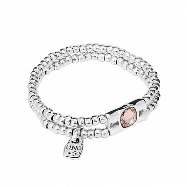 UNOde50 PUL2133SALMTL0L Sterling Silver Double Strand w/ Pink Crystal Bracelet - Fearless