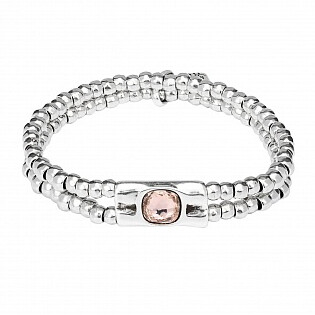 UNOde50 PUL2133SALMTL0L Sterling Silver Double Strand w/ Pink Crystal Bracelet - Fearless