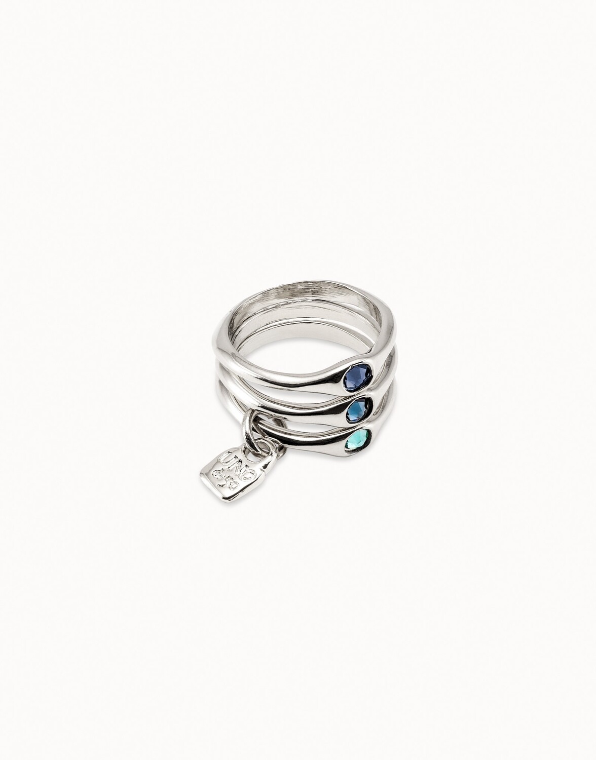 UNOde50 ANI0678AZUMTL Sterling Silver Triple Stackable w/ Blue Crystals Rings - Happy Blue/, Size: 15
