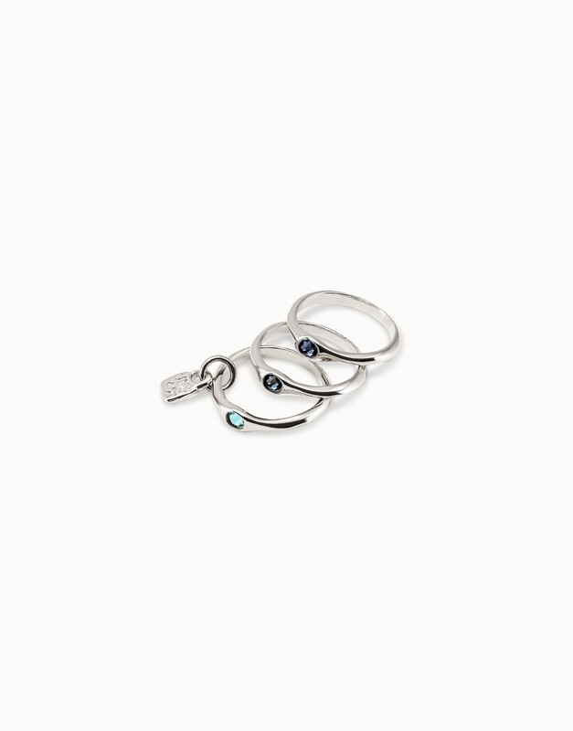 UNOde50 ANI0678AZUMTL Sterling Silver Triple Stackable w/ Blue Crystals Rings - Happy Blue/