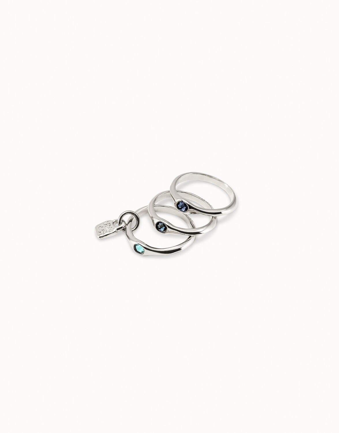 UNOde50 ANI0678AZUMTL Sterling Silver Triple Stackable w/ Blue Crystals Rings - Happy Blue
