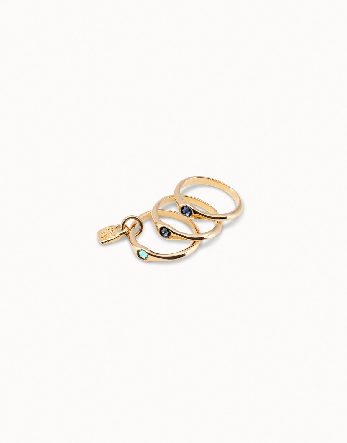 UNOde50 ANI0678AZUORO 18kt Gold-Plated Triple Stackable w/ Blue Crystals Rings - Happy Blue