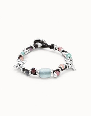 UNOde50 PUL1732MCLMTL0M Sterling Silver w/ Dragonflies, Blue, Peach & Lilac Beads Bracelet - Only Her