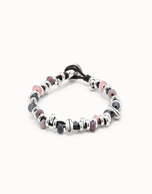 UNOde50 PUL1615MCLMTL0M Sterling Silver w/ Grey, Lilac & Pink Bead Thread Bracelet - Vivencia