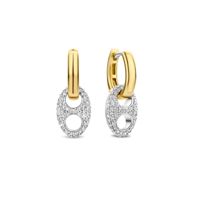 Ti Sento 7878ZY Gilded Zirconia Hoop w/ Pendant Earrings /WHITE YELLOW GOLD PLATED