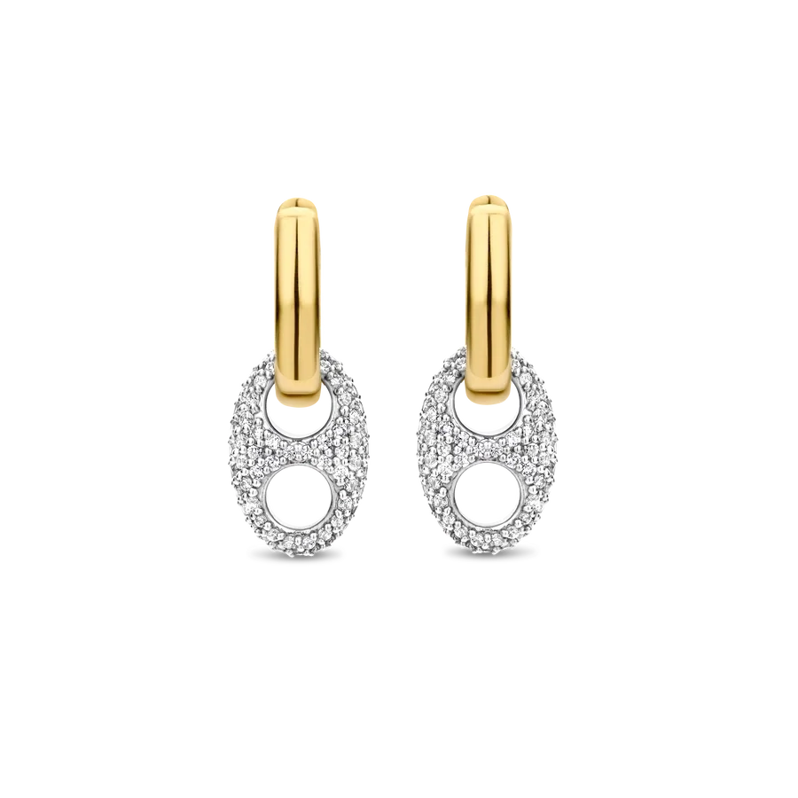 Ti Sento 7878ZY Gilded Zirconia Hoop w/ Pendant Earrings – White Yellow Gold Plated