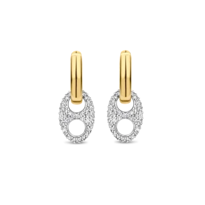 Ti Sento 7878ZY Gilded Zirconia Hoop w/ Pendant Earrings /WHITE YELLOW GOLD PLATED