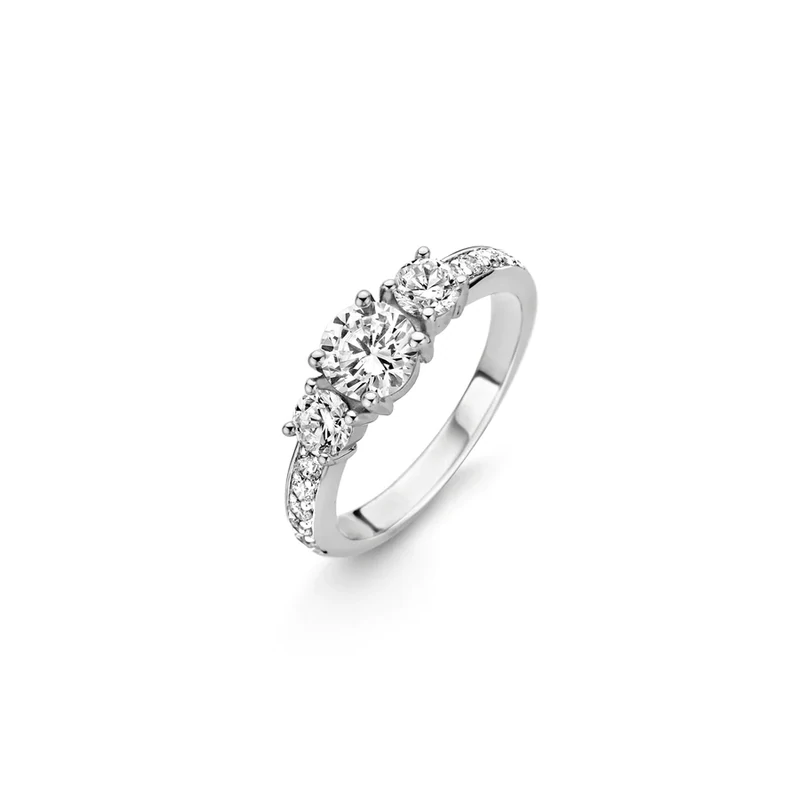 Ti Sento 12044ZI Ring Silver Tri-Stone Centre/Zircon Stoned Band