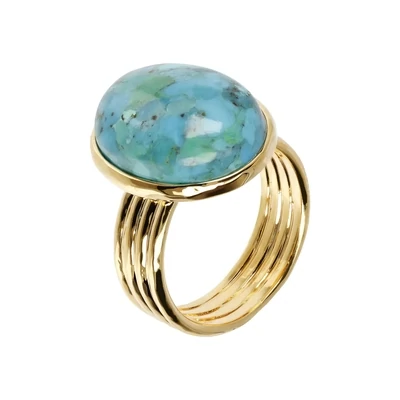 Etrusca WSET00381.YG Yellow Gold & Large Oval Turquoise Stone Ring