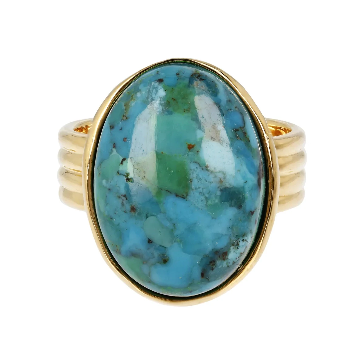 Etrusca WSET00381.YG Yellow Gold & Large Oval Turquoise Stone Ring
